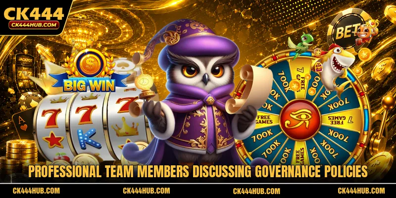 Professional team members discussing governance policies