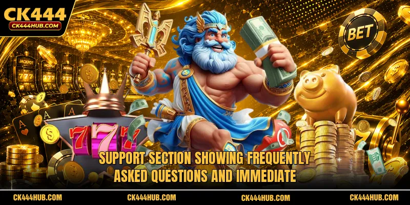 Support section showing frequently asked questions and immediate